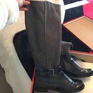 Charcoal gray and black knee boots